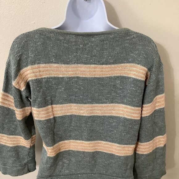 Vintage Prophecy Cottagecore Grandpacore Linen Blend Sage Striped Knit Sweater M - Picture 9 of 11